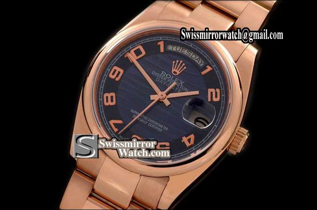 Rolex Day-Date RG Osyter RG 2007 Blue Numeral Dial Swiss Eta 2836-2 Replica Watches