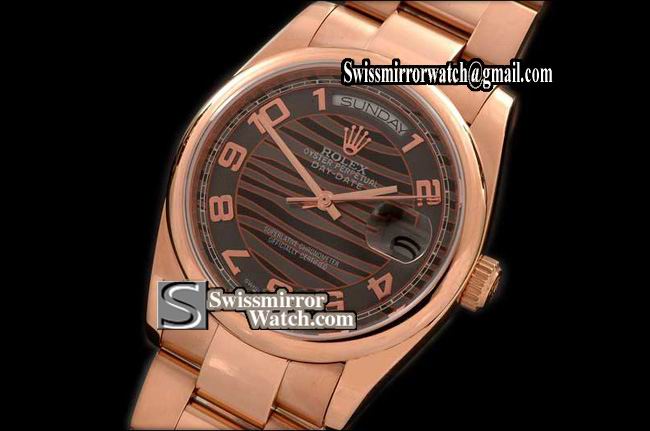 Rolex Day-Date RG Osyter RG 2007 Brown Numeral Dial Swiss Eta 2836-2 Replica Watches