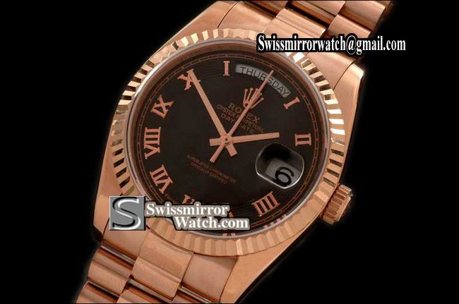 Rolex Day-Date RG President R/Gold Roman/Wave Ring Dial Swiss Eta 2836 Replica Watches