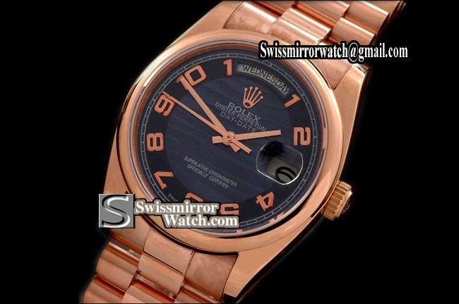Rolex Day-Date RG Pres RG 2007 Blue Numeral Dial Swiss Eta 2836-2 Replica Watches