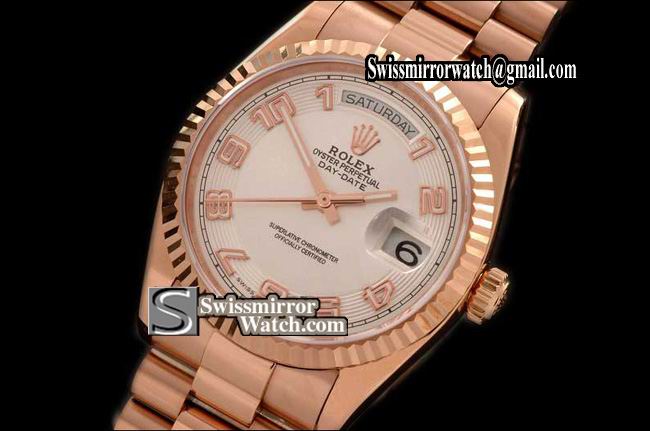 Rolex Day-Date RG Pres RG 2008 White Numeral Dial Swiss Eta 2836-2 Replica Watches
