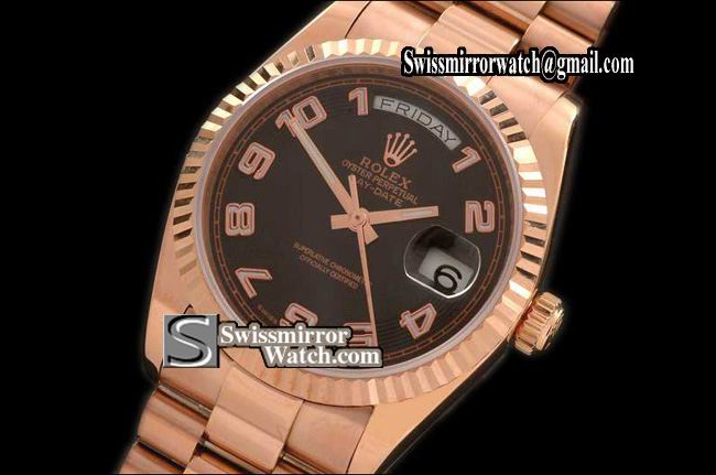 Rolex Day-Date RG Pres RG 2008 Black Numeral Dial Swiss Eta 2836-2 Replica Watches