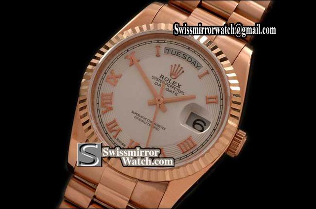 Rolex Day-Date RG Pres RG 2008 Cream Roman Dial Swiss Eta 2836-2 Replica Watches