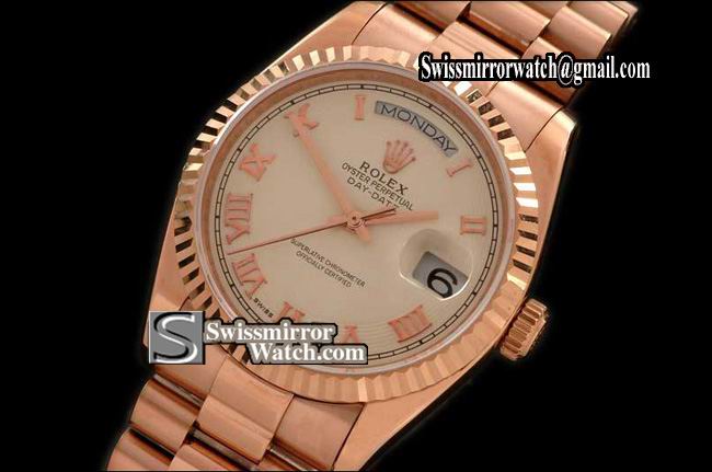 Rolex Day-Date RG Pres RG 2008 Black Roman Dial Swiss Eta 2836-2 Replica Watches