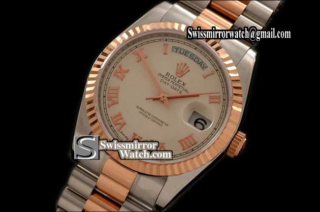Rolex Day-Date SS/YG President Gold Roman/Wave Ring Dial Swiss Eta 2836 Replica Watches