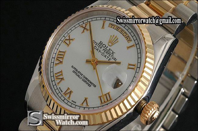 Rolex Day-Date 14K Wrapped TT White Dial, Roman Markers Eta 2836-2 Replica Watches