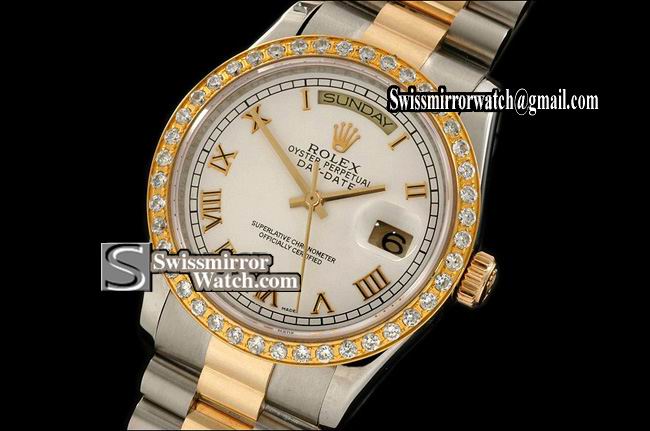 Rolex Day-Date 14K Wrapped TT White Dial Diam Bez Roman Markers Eta 2836-2 Replica Watches