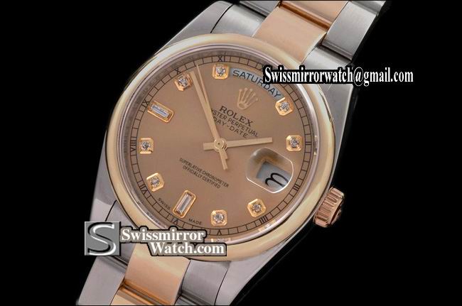 Rolex Day-Date SS/RG TT Osyter Gold Diam Markers Swiss Eta 2836-2 Replica Watches