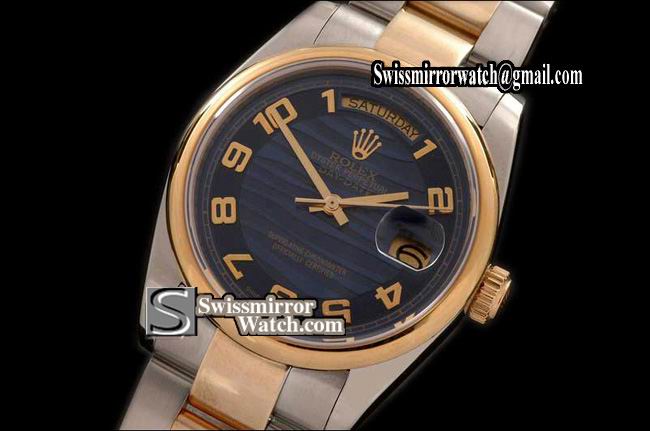 Rolex Day-Date SS/YG TT Osyter MOP 2007 Blue Numeral Swiss Eta 2836 Replica Watches