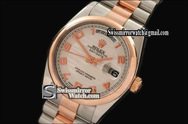 Rolex Day-Date SS/RG 14K Wrapped TT Pres 2007 Wht Num Swiss Eta 2836 Replica Watches