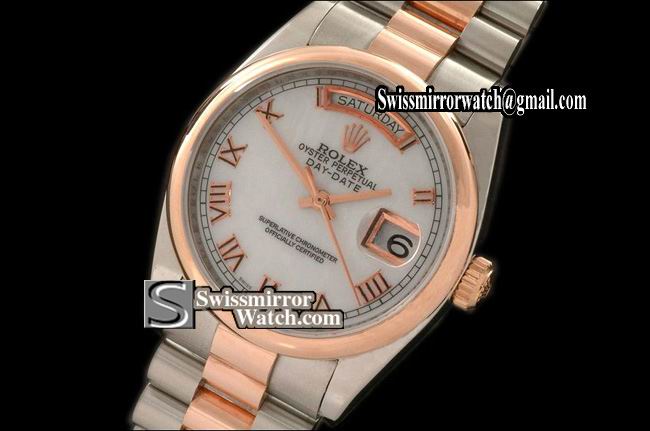 Rolex Day-Date SS/RG 14K Wrapped TT Pres M-Wht Roman Swiss Eta 2836 Replica Watches