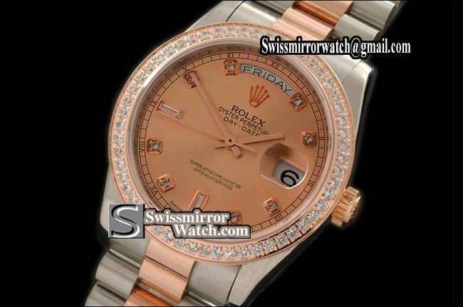 Rolex Day-Date SS/RG 14K Wrapped TT Pres R-Gold Diam Swiss Eta 2836 Replica Watches