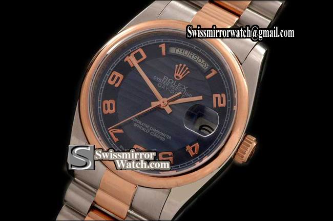 Rolex Day-Date SS/YG TT Pres MOP 2007 Blue Numeral Swiss Eta 2836 Replica Watches