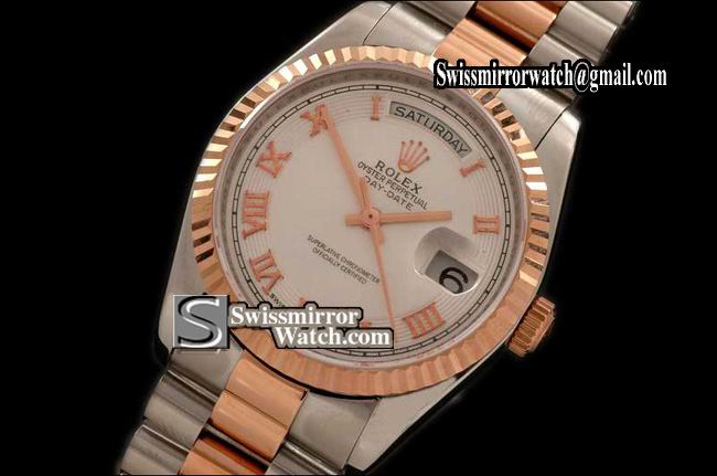 Rolex Day-Date SS/RG TT Pres MOP 2008 Cream Roman Swiss Eta 2836 Replica Watches