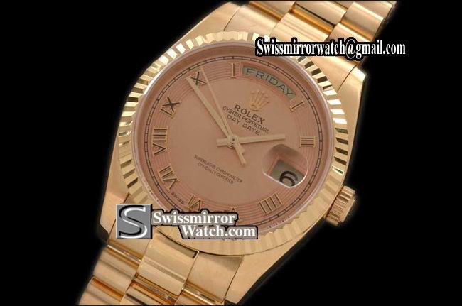 Rolex Day-Date FG President Gold Roman/Wave Ring Dial Swiss Eta 2836 Replica Watches