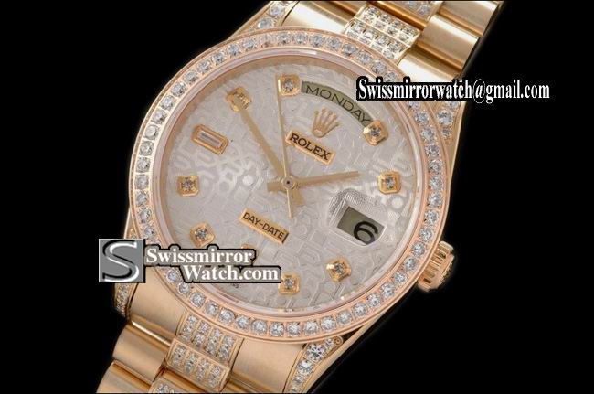 Rolex Day-Date FG Pres Diam Bez/Markers/Bracelet Jub Silver Eta 2836-2 Replica Watches