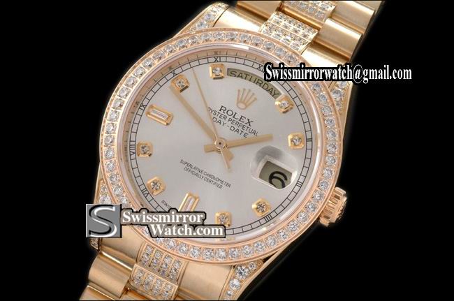 Rolex Day-Date FG Pres Diam Bez/Markers/Bracelet White Eta 2836-2 Replica Watches