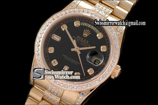 Rolex Day-Date FG Pres Diam Bez/Markers/Bracelet Black Eta 2836-2 Replica Watches