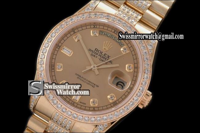 Rolex Day-Date FG Pres Diam Bez/Markers/Bracelet Gold Eta 2836-2 Replica Watches