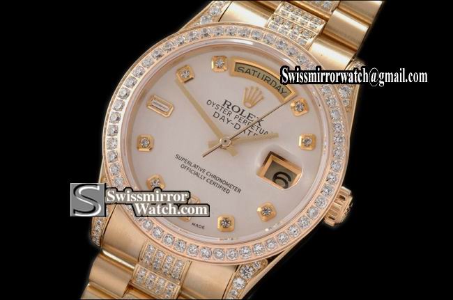 Rolex Day-Date FG Pres Diam Bez/Markers/Bracelet P-White Eta 2836-2 Replica Watches