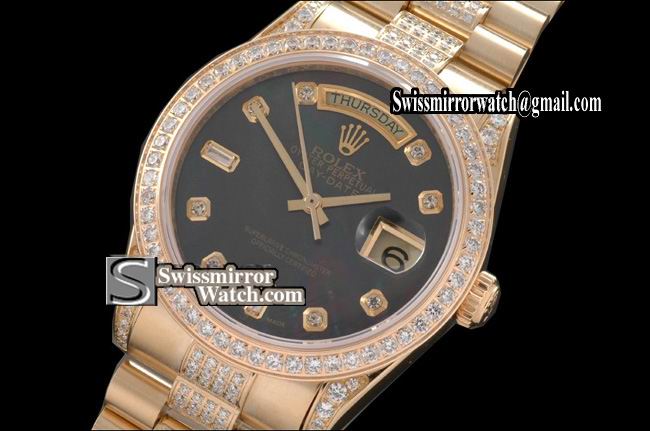 Rolex Day-Date FG Pres Diam Bez/Markers/Bracelet P-Black Eta 2836-2 Replica Watches