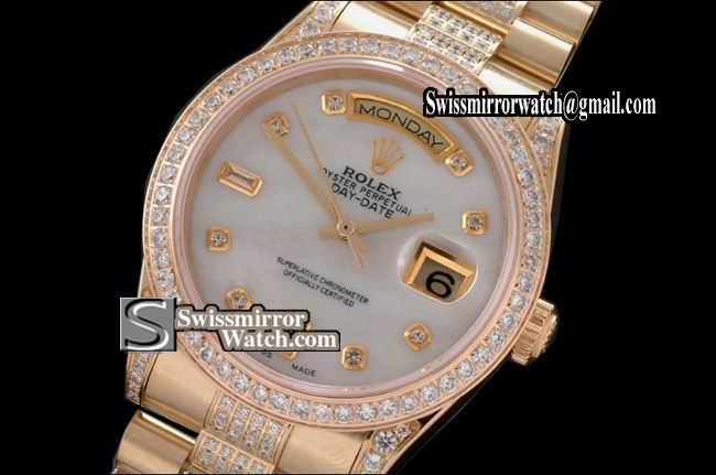 Rolex Day-Date FG Pres Diam Bez/Markers/Bracelet M-White Eta 2836-2 Replica Watches
