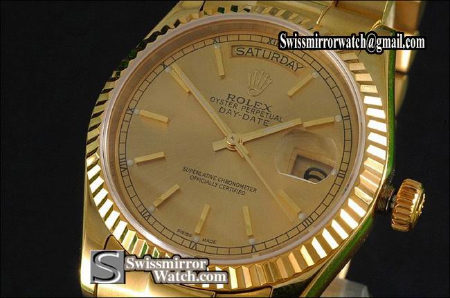 Rolex Day-Date Full Gold Gold Dial Stick Marker Swiss Eta 2836-2 Replica Watches