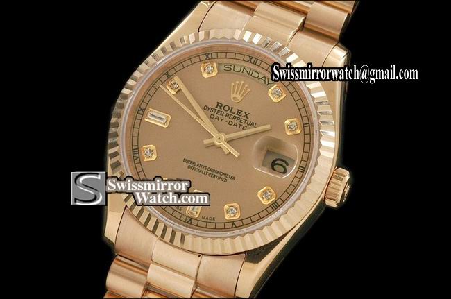 Rolex Day-Date Full Gold Gold Dial Diamond Markers Eta 2836-2 Replica Watches