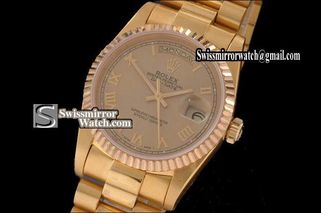Rolex Day-Date Full Gold Gold Dial Roman Markers Eta 2836-2 Replica Watches