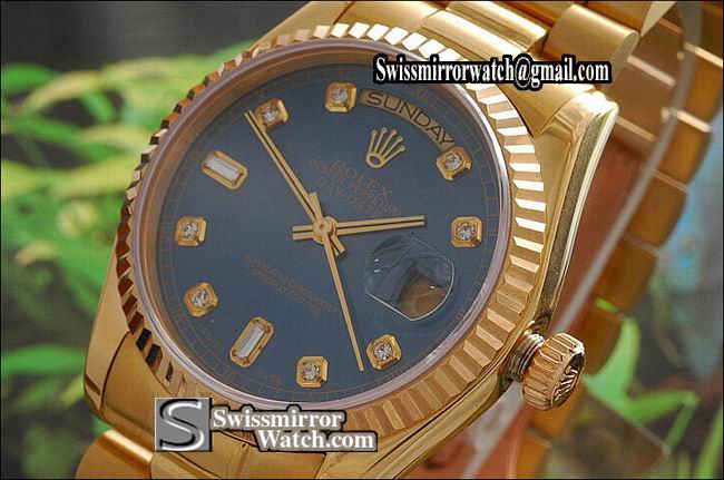 Rolex Day-Date Full Gold Blue Dial Diamond Markers Swiss Eta 2836-2 Replica Watches