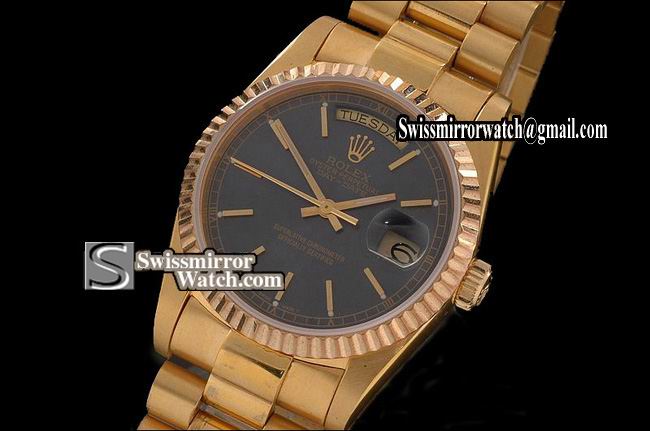 Rolex Day-Date Full Gold Black Dial Stick Markers Eta 2836-2 Replica Watches
