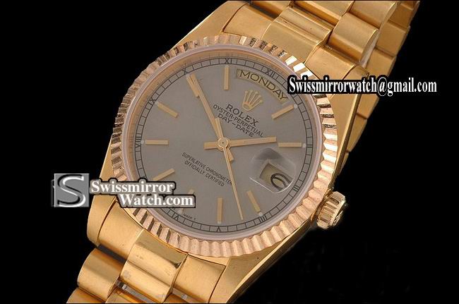 Rolex Day-Date Full Gold Grey Dial Stick Markers Eta 2836-2 Replica Watches