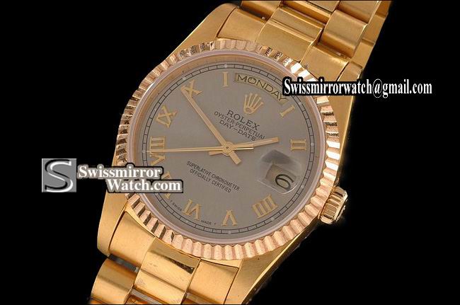 Rolex Day-Date Full Gold Grey Dial Roman Markers Eta 2836-2 Replica Watches