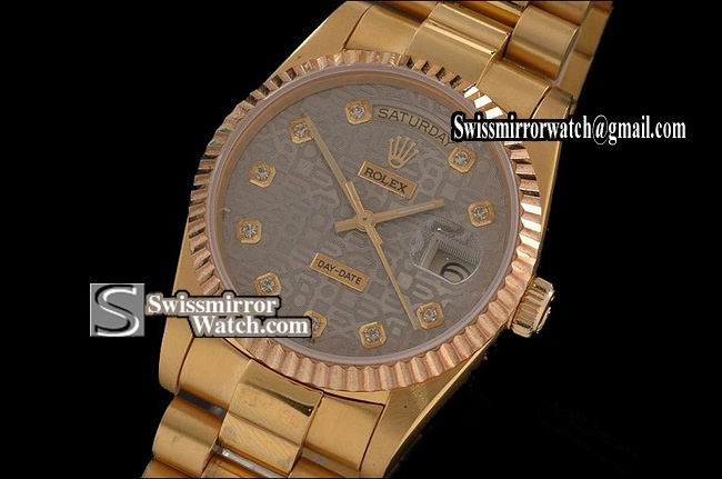 Rolex Day-Date Full Gold Grey Jub Dial Diamond Markers Eta 2836-2 Replica Watches