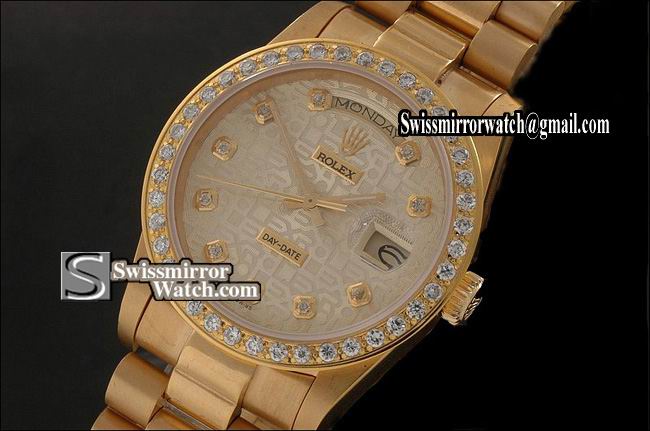 Rolex Day-Date Full Gold Jub White Dial Diamond Bez/Markers Eta 2836-2 Replica Watches