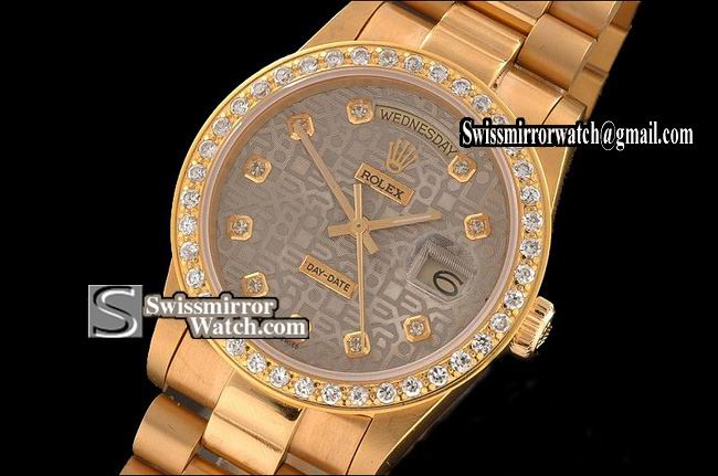 Rolex Day-Date Full Gold Jub Grey Dial Diamond Bez/Markers Eta 2836-2 Replica Watches