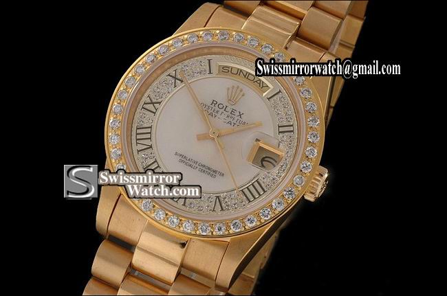 Rolex Day-Date Full Gold Diamond/MOP Dial Roman Markers Eta 2836-2 Replica Watches