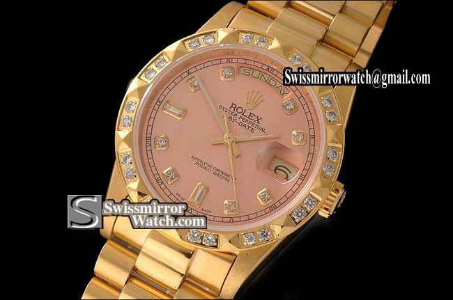 Rolex Day-Date Full Gold Salmon Dial Diam Markers/Bez Eta 2836-2 Replica Watches