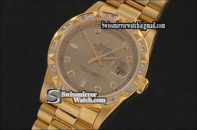 Rolex Day-Date Full Gold Gold Dial Diam Markers/Bez Eta 2836-2 Replica Watches