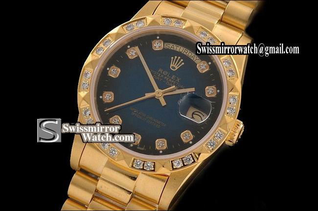 Rolex Day-Date Full Gold Burnt Blue Dial Diam Markers/Bez Eta 2836-2 Replica Watches
