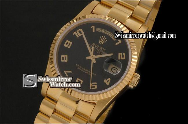 Rolex Day-Date Full Gold Black Dial Numeral Markers Swiss Eta 2836-2 Replica Watches