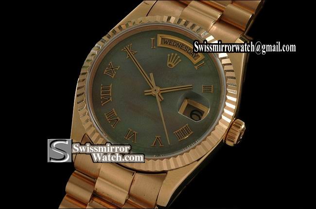 Rolex Day-Date Full Gold MOP Green Dial Roman Markers Eta 2836-2 Replica Watches