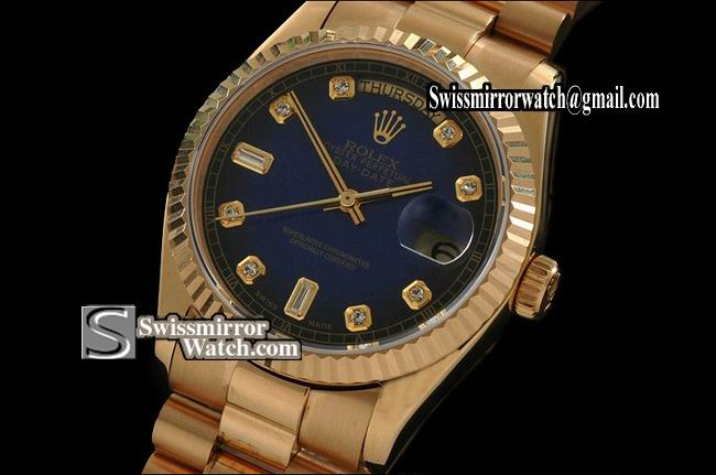 Rolex Day-Date Full Gold Burnt Blue Dial Diam Markers Eta 2836-2 Replica Watches