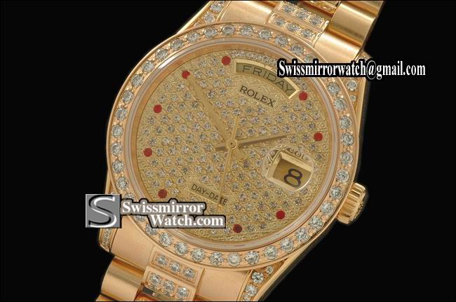 Rolex Day-Date Full Gold Diamonds Dial Diam Bez/Bracelet Eta 2836-2 Replica Watches