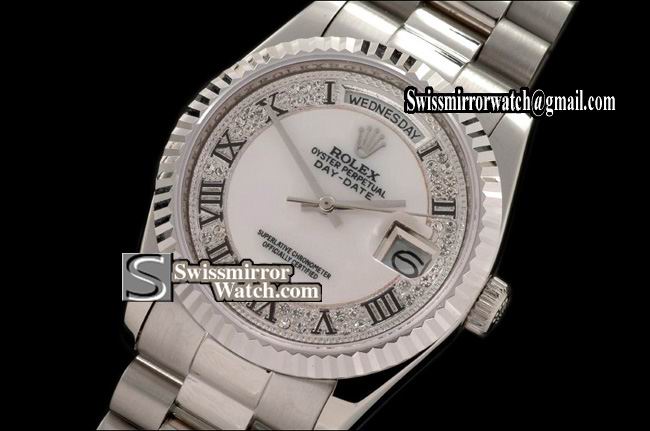 Rolex Day-Date SS President Diamond Roman Numeral/MOP White Eta 2836-2 Replica Watches