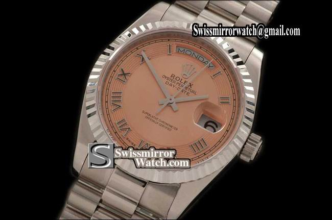 Rolex Day-Date SS President Gold Roman/Wave Ring Dial Swiss Eta 2836 Replica Watches