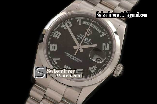 Rolex Day-Date SS President 2008 Black Numeral Dial Swiss Eta 2836-2 Replica Watches