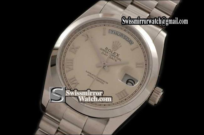 Rolex Day-Date SS President 2008 Cream Roman Dial Swiss Eta 2836-2 Replica Watches