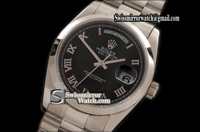 Rolex Day-Date SS President 2008 Black Roman Dial Swiss Eta 2836-2 Replica Watches