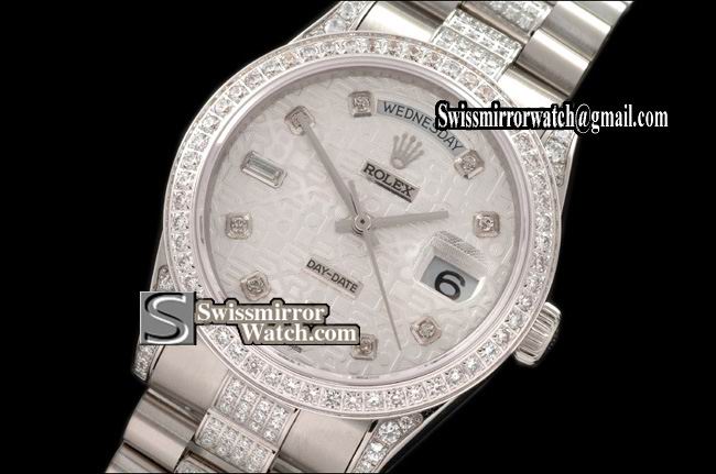 Rolex Day-Date SS Pres Diam Bez/Markers/Bracelet Jub Silver Eta 2836-2 Replica Watches